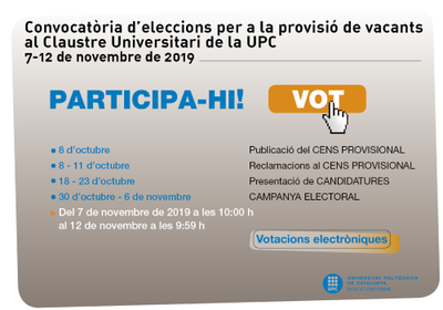 Convocatoria de elecciones para la provisión de vacantes en el Claustre Universitari de la UPC 2019
