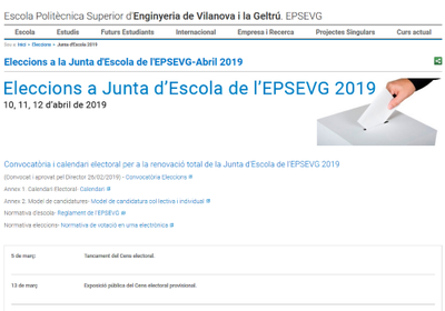 Página web de las elecciones para la renovación total de la Junta de Escuela de la EPSEVG 2019